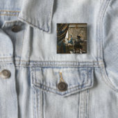 The Artist's Studio, c.1665-66 (olie op canvas) Vierkante Button 5,1 Cm (In situ)