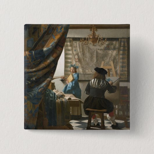 The Artist's Studio, c.1665-66 (olie op canvas) Vierkante Button 5,1 Cm (Voorkant)