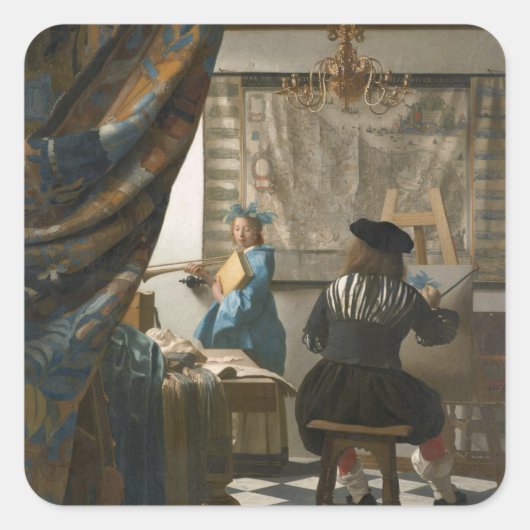 The Artists Studio, c.1665-66 (olie op canvas) Vierkante Sticker (Voorkant)