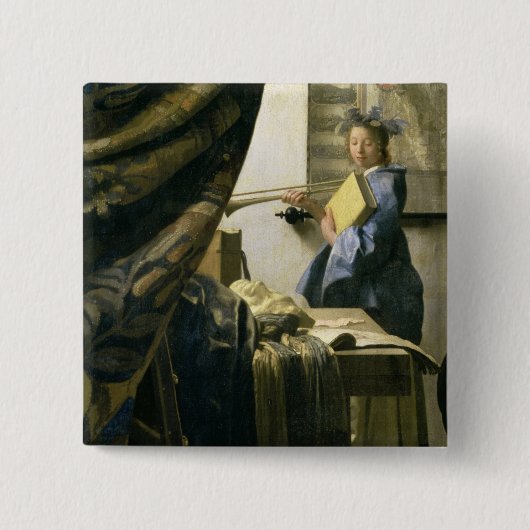 The Artist's Studio, c.1665-6 Vierkante Button 5,1 Cm (Voorkant)