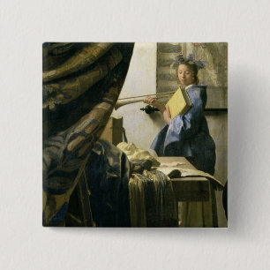 The Artist's Studio, c.1665-6 Vierkante Button 5,1 Cm