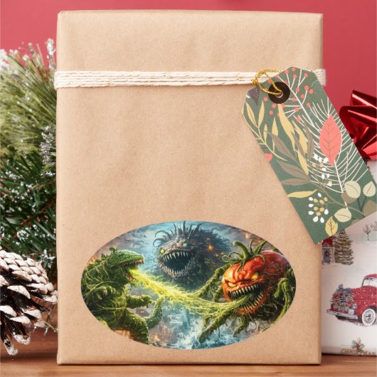 The attack of the Colossus mutant veggie oval stic Ovale Sticker (Feestdagen)