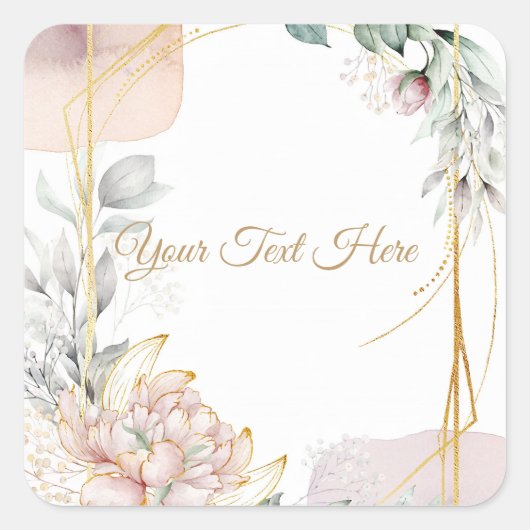 The Aureate Frame Floral Greenery Wedding  Vierkante Sticker (Voorkant)