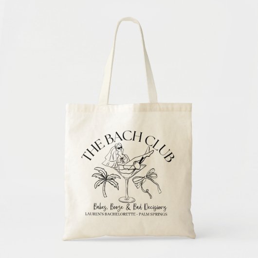 The Bach Club Bachelorette Tote Bag – Palm Trees, (Voorkant)