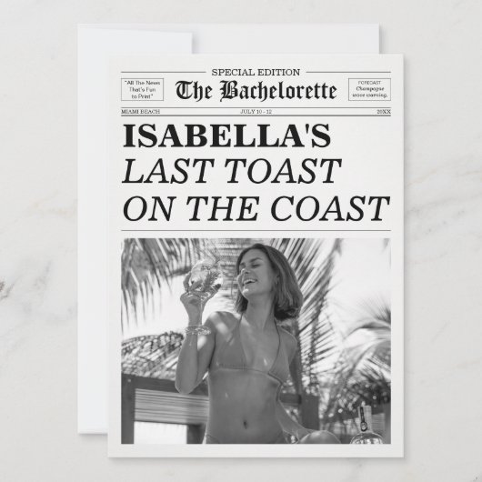 The Bachelorette Newspaper Last Toast On The Coast Kaart (Voorkant)