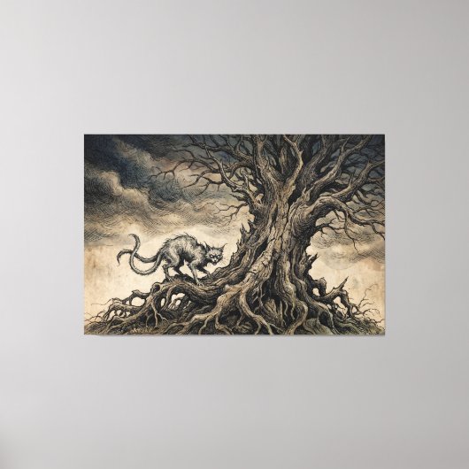 The Bakeneko Under Gnarled Branches Canvas Afdruk (Voorkant)