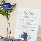 The Bar - Blue Boho Rozen Drinken Menu Trouwen Reclamebord Met Voetstuk