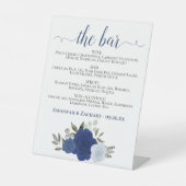 The Bar - Blue Boho Rozen Drinken Menu Trouwen Reclamebord Met Voetstuk (Voorkant)