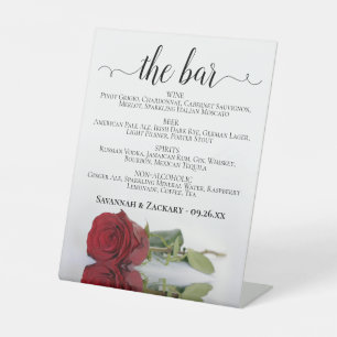 The Bar - Elegante rode roos Drinken Menu Bruiloft Reclamebord Met Voetstuk