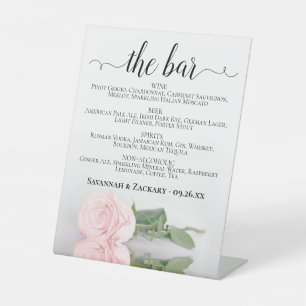 The Bar - Elegante roze roos Drinken Menu Bruiloft Reclamebord Met Voetstuk