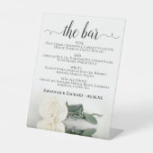 The Bar - Elegante witte roos Drinken Menu Bruilof Reclamebord Met Voetstuk (Voorkant)