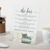 The Bar - Elegante witte roos Drinken Menu Bruilof Reclamebord Met Voetstuk (Insitu)