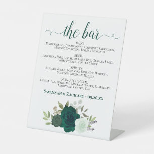 The Bar - Emerald Green Rozen Drink Menu Trouwen Reclamebord Met Voetstuk