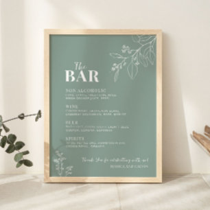 The Bar Sage Green Wedding Sign Poster
