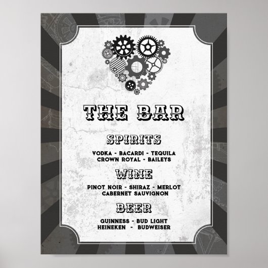 The Bar Wedding Steampunk Wedding Hearts Cogs Poster (Voorkant)