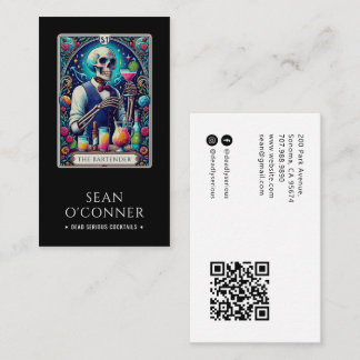 The Bartender Tarot Skeleton QR Code Black Visitekaartje