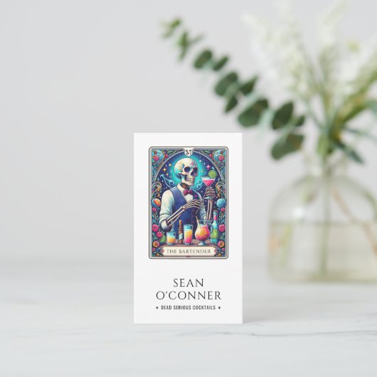 The Bartender Tarot Skeleton QR Visitekaartje (Staand voorkant)