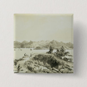 The Bay and Island of Hong Kong, bord 4 van 'Ske' Vierkante Button 5,1 Cm