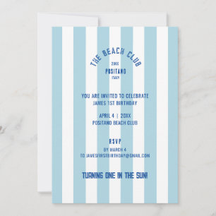 The Beach Club Blue Cabana Stripe 1e Verjaardag Kaart