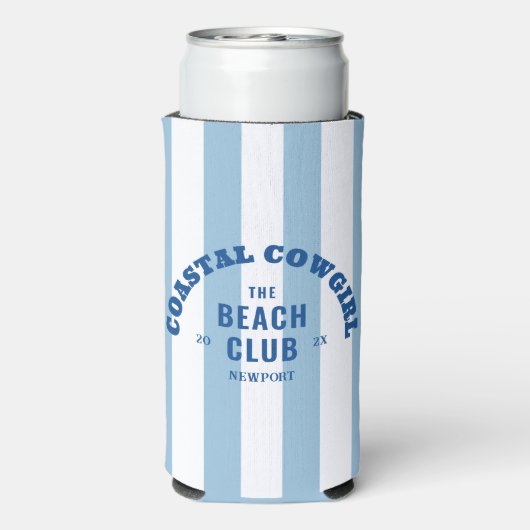 The Beach Club Coastal Cowgirl Blue Cabana Stripe Seltzer Blikjeskoeler (Seltzer Achterkant)