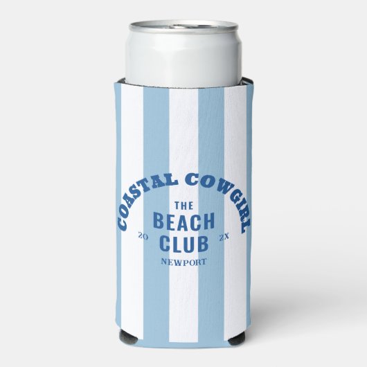 The Beach Club Coastal Cowgirl Blue Cabana Stripe Seltzer Blikjeskoeler (Seltzer Voorkant)