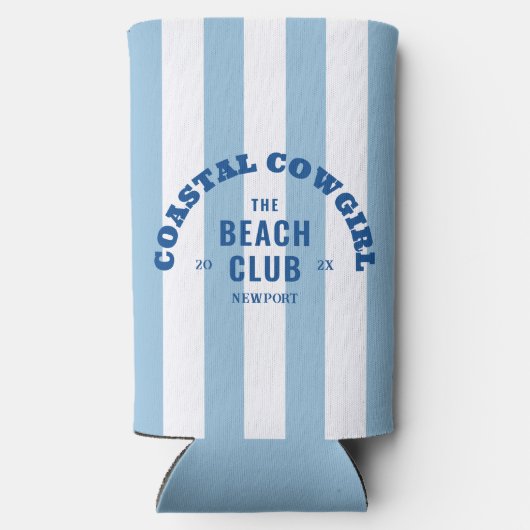The Beach Club Coastal Cowgirl Blue Cabana Stripe Seltzer Blikjeskoeler (Achterkant)
