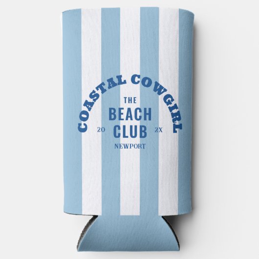 The Beach Club Coastal Cowgirl Blue Cabana Stripe Seltzer Blikjeskoeler (Voorkant)