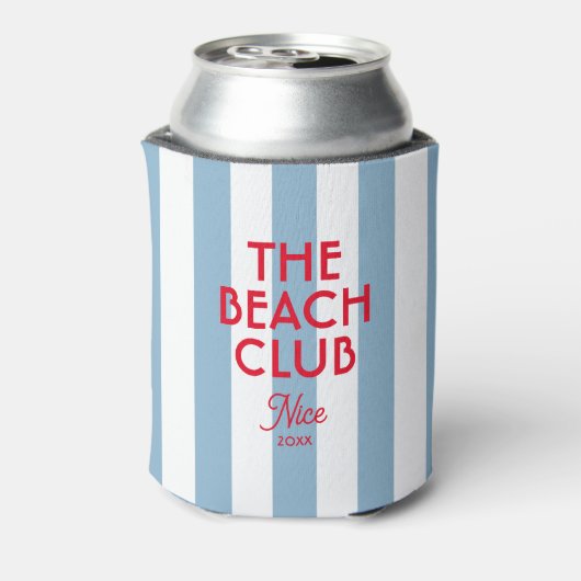 The Beach Club Franse rode blauwe Cabana Stripe Blikjeskoeler (Blikje Achterkant)