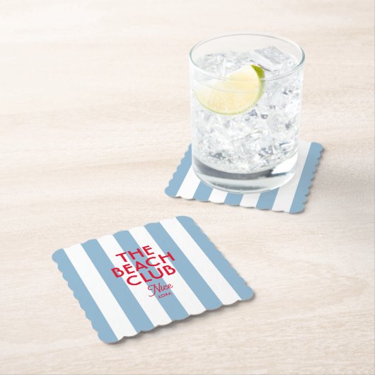 The Beach Club Franse rode blauwe Cabana Stripe Kartonnen Onderzetters (Insitu)