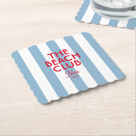The Beach Club Franse rode blauwe Cabana Stripe Kartonnen Onderzetters