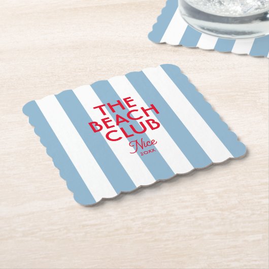 The Beach Club Franse rode blauwe Cabana Stripe Kartonnen Onderzetters (Gebogen)