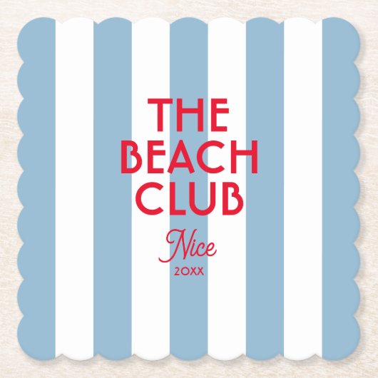 The Beach Club Franse rode blauwe Cabana Stripe Kartonnen Onderzetters (Voorkant)