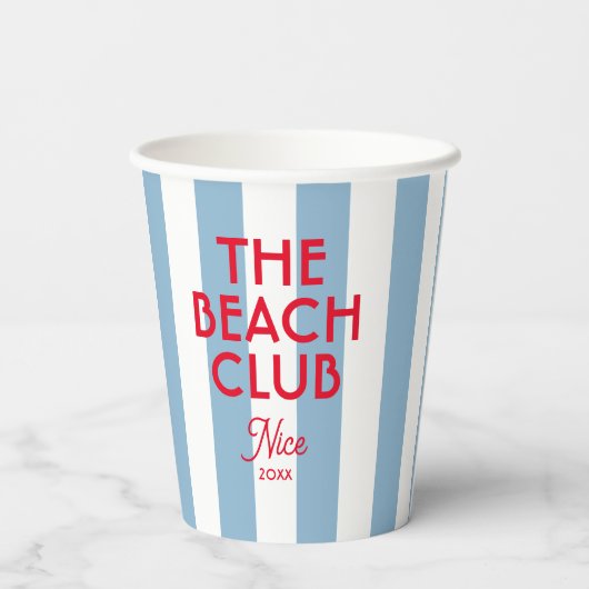 The Beach Club Franse rode blauwe Cabana Stripe Papieren Bekers (Achterkant)