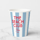 The Beach Club Franse rode blauwe Cabana Stripe Papieren Bekers (Voorkant)