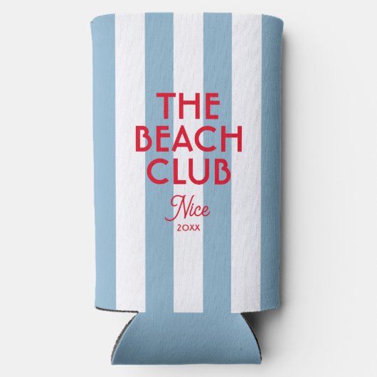 The Beach Club Franse rode blauwe Cabana Stripe Seltzer Blikjeskoeler (Achterkant)