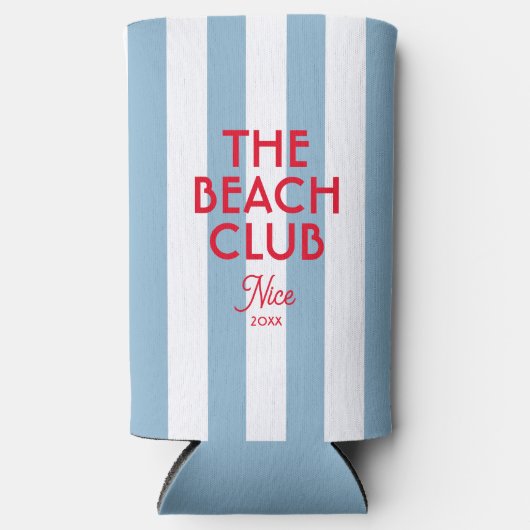 The Beach Club Franse rode blauwe Cabana Stripe Seltzer Blikjeskoeler (Voorkant)