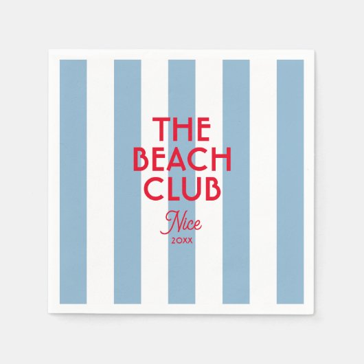 The Beach Club Franse rode blauwe Cabana Stripe Servet (Voorkant)