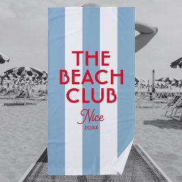 The Beach Club Franse rode blauwe Cabana Stripe Strandlaken