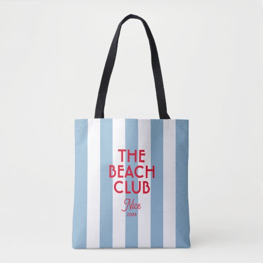 The Beach Club Franse rode blauwe Cabana Stripe Tote Bag (Voorkant)