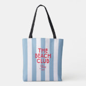 The Beach Club Franse rode blauwe Cabana Stripe Tote Bag (Achterkant)