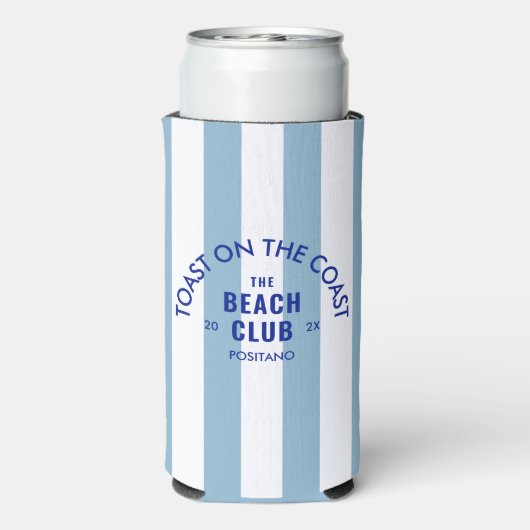 The Beach Club toast op de kust Blue Stripe Seltzer Blikjeskoeler (Seltzer Achterkant)