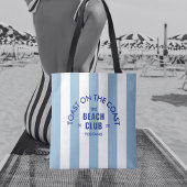 The Beach Club toast op de kust Blue Stripe Tote Bag