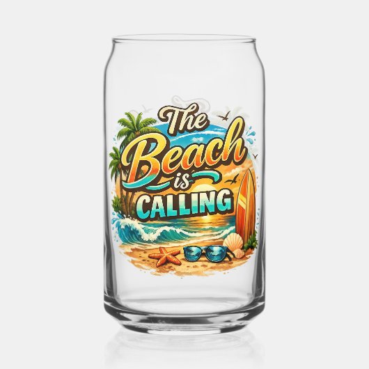 The beach is calling. blikvorm glas (Achterkant)