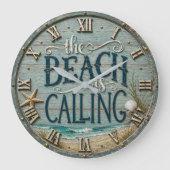 The Beach Is Calling Rustic Beach House Ocean Grote Klok (Voorkant)