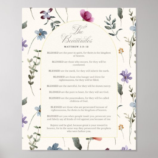 The Beatitudes Matthew 5:3–12 Floral Scripture Poster (Voorkant)