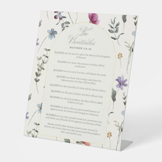 The Beatitudes Matthew 5:3–12 Floral Scripture Reclamebord Met Voetstuk (Voorkant)
