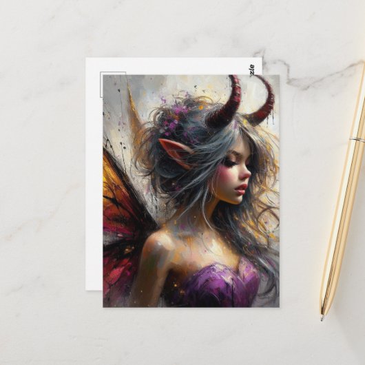 The Beautiful Fairy in Purple with Horns Briefkaart (Voorkant / Achterkant in situ)