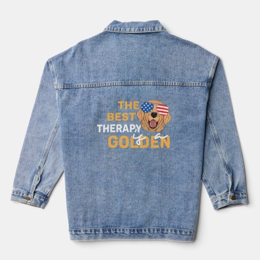 The Best Therapy Is a Golden Retriever – Patriotic Denim Jacket (Achterkant)