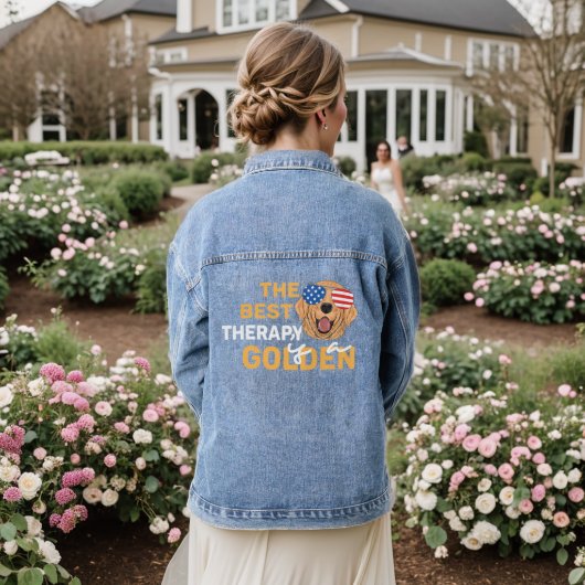 The Best Therapy Is a Golden Retriever – Patriotic Denim Jacket (Huwelijk Achterkant)