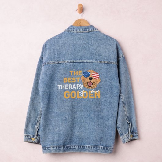 The Best Therapy Is a Golden Retriever – Patriotic Denim Jacket (Hangar)